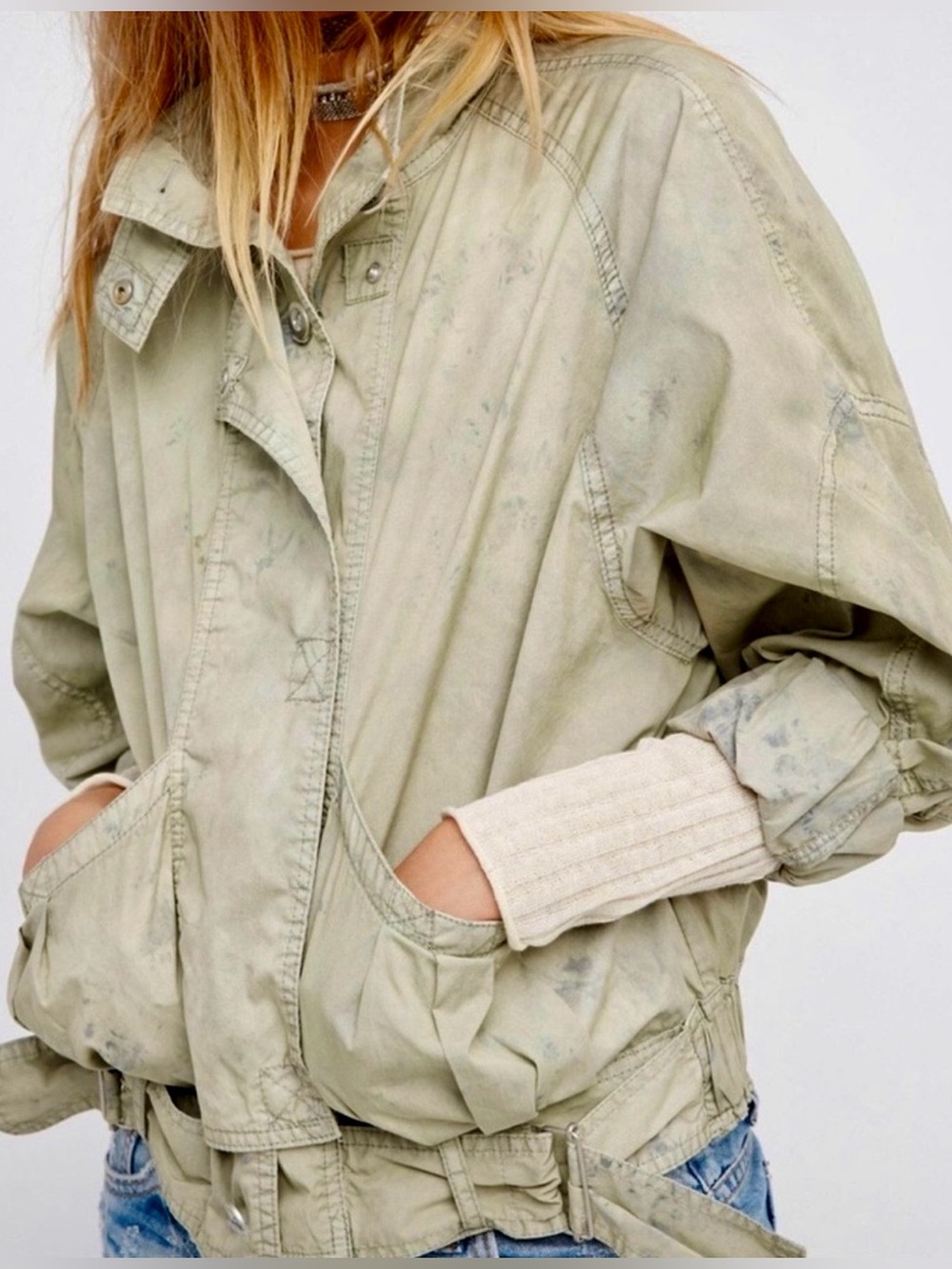 Free People Sage Green Utility Parachute Lightweight Jacket